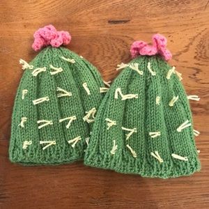 2x Hand-knit Baby Cactus Hats